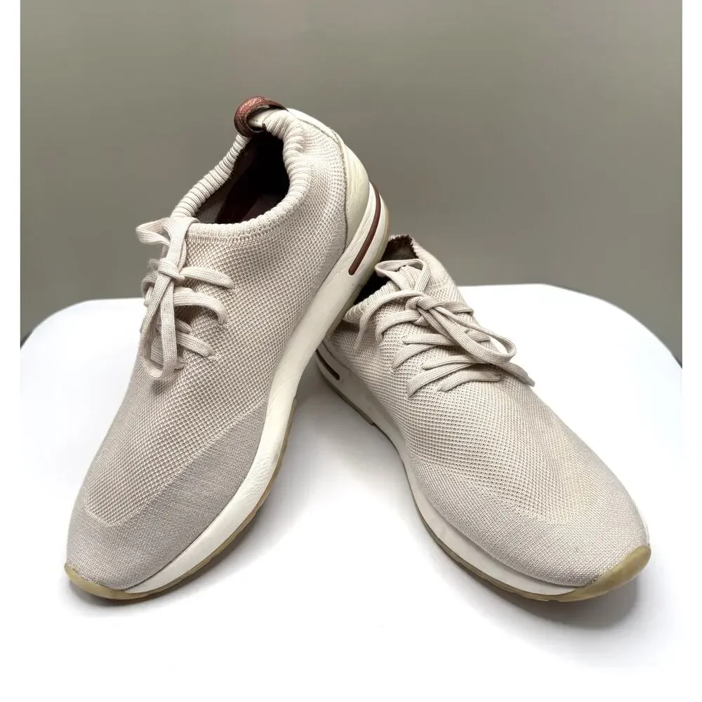 Loro Piana 360 LP Flexy Walk Size 42 Cream Fabric and Leather Lace Up Sneakers